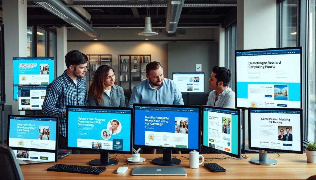 Marketing team collaborating on multiple WordPress landing pages for a campaign Marketing team collaborating on multiple WordPress landing pages for a campaign
