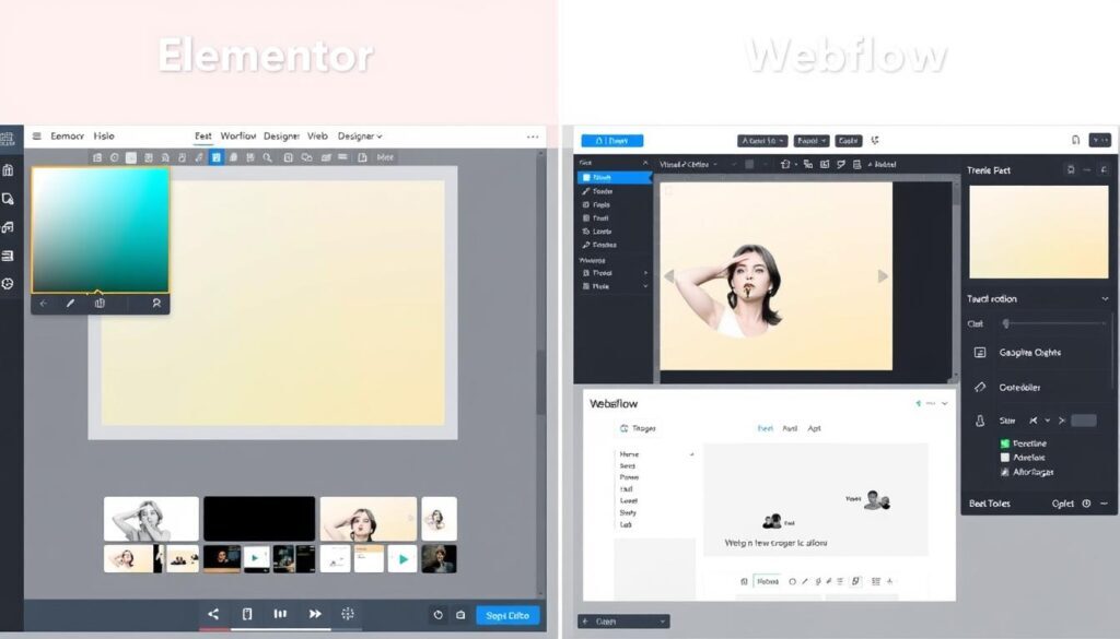 Side-by-side comparison of Elementor (WordPress) and Webflow visual editors Side-by-side comparison of Elementor (WordPress) and Webflow visual editors