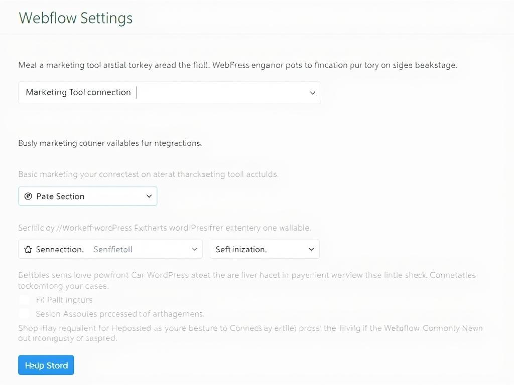 Webflow integration settings showing limited marketing tool connections Webflow integration settings showing limited marketing tool connections