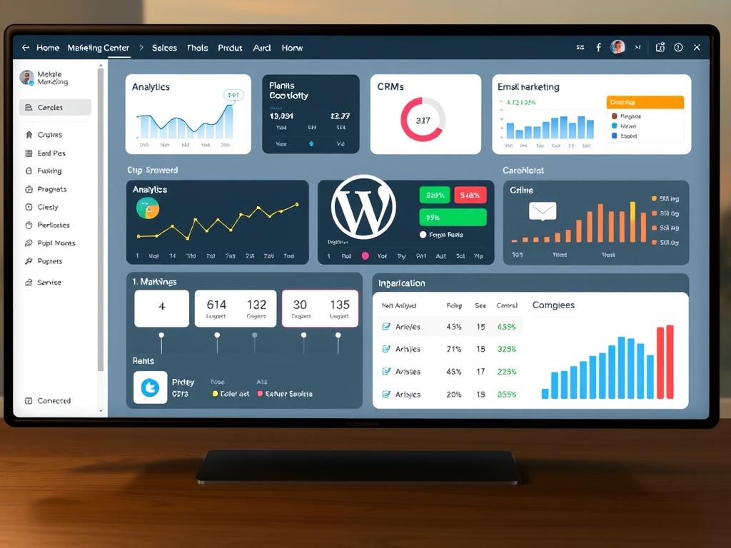 WordPress dashboard showing multiple marketing integrations and tools WordPress dashboard showing multiple marketing integrations and tools