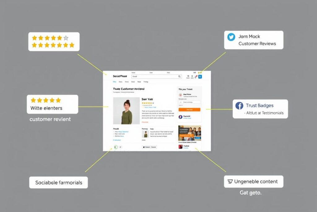 Different types of social proof elements integrated into ecommerce product pages