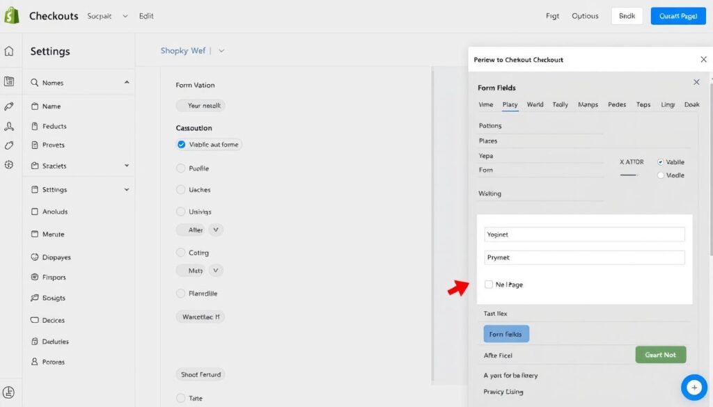 Shopify checkout customization interface showing settings and options Shopify checkout customization interface showing settings and options