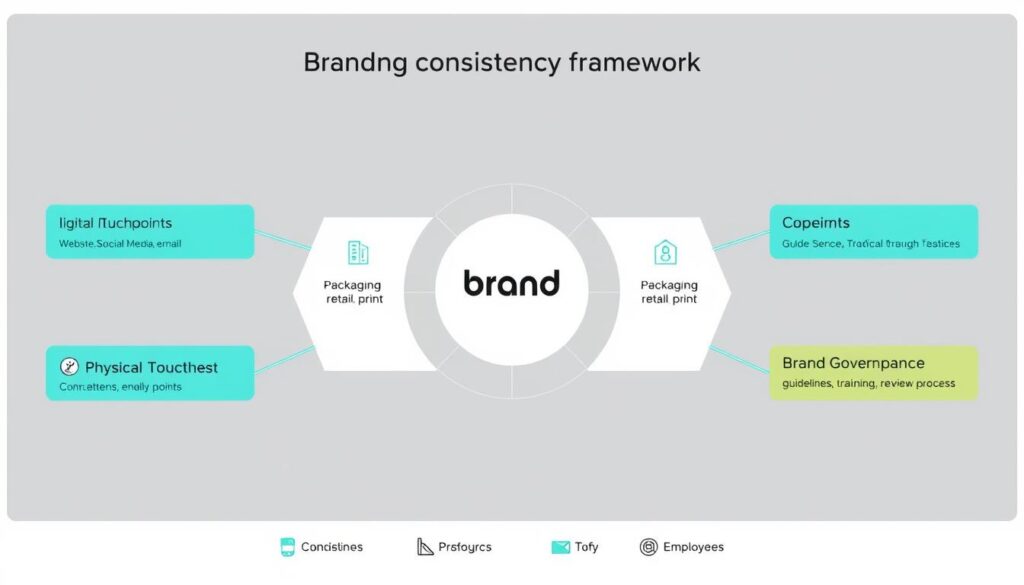 Brand consistency framework showing touchpoint mapping and governance structure Brand consistency framework showing touchpoint mapping and governance structure
