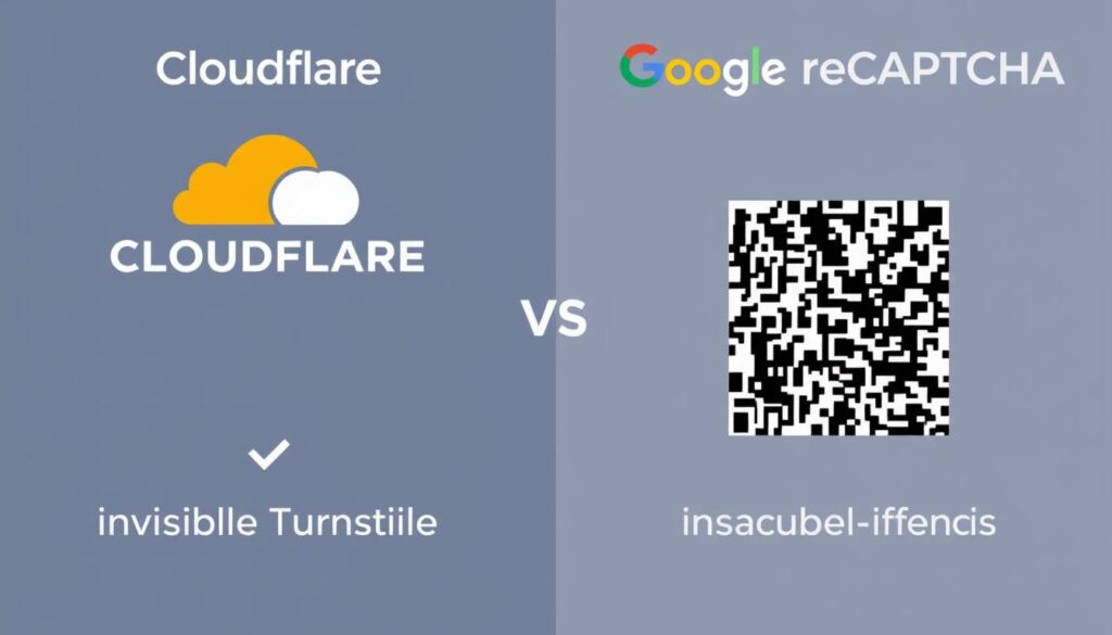 Comparison of Turnstile vs Google reCAPTCHA showing Turnstile's invisible verification against reCAPTCHA's puzzle challenges