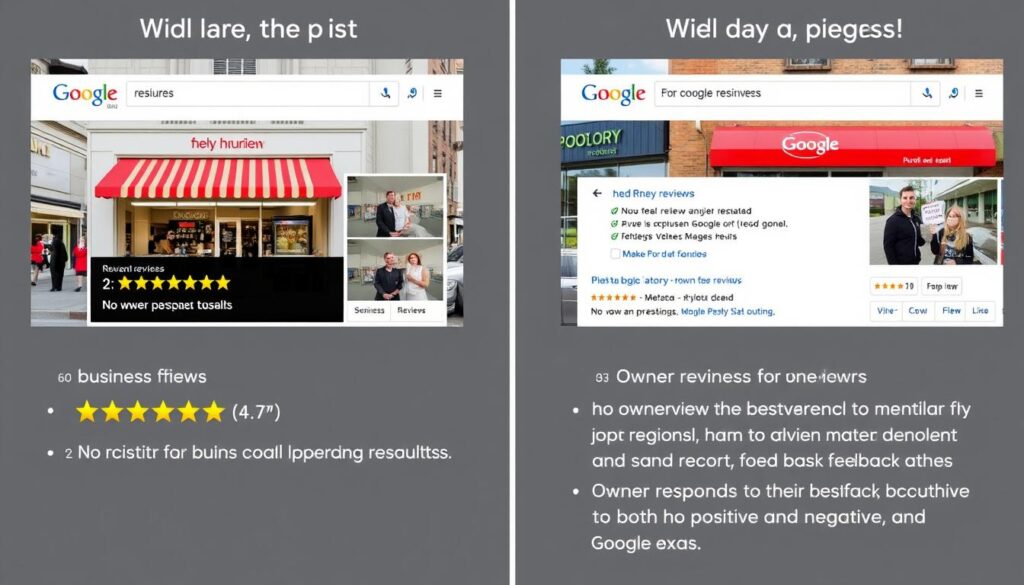 Comparison of businesses with different review management approaches in local search results Comparison of businesses with different review management approaches in local search results