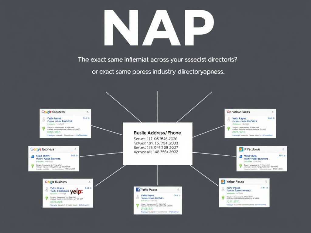 Diagram showing NAP consistency across different business directories for local SEO management Diagram showing NAP consistency across different business directories for local SEO management