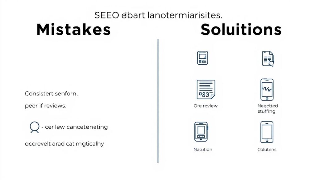 Illustration showing common local SEO management mistakes and their solutions Illustration showing common local SEO management mistakes and their solutions