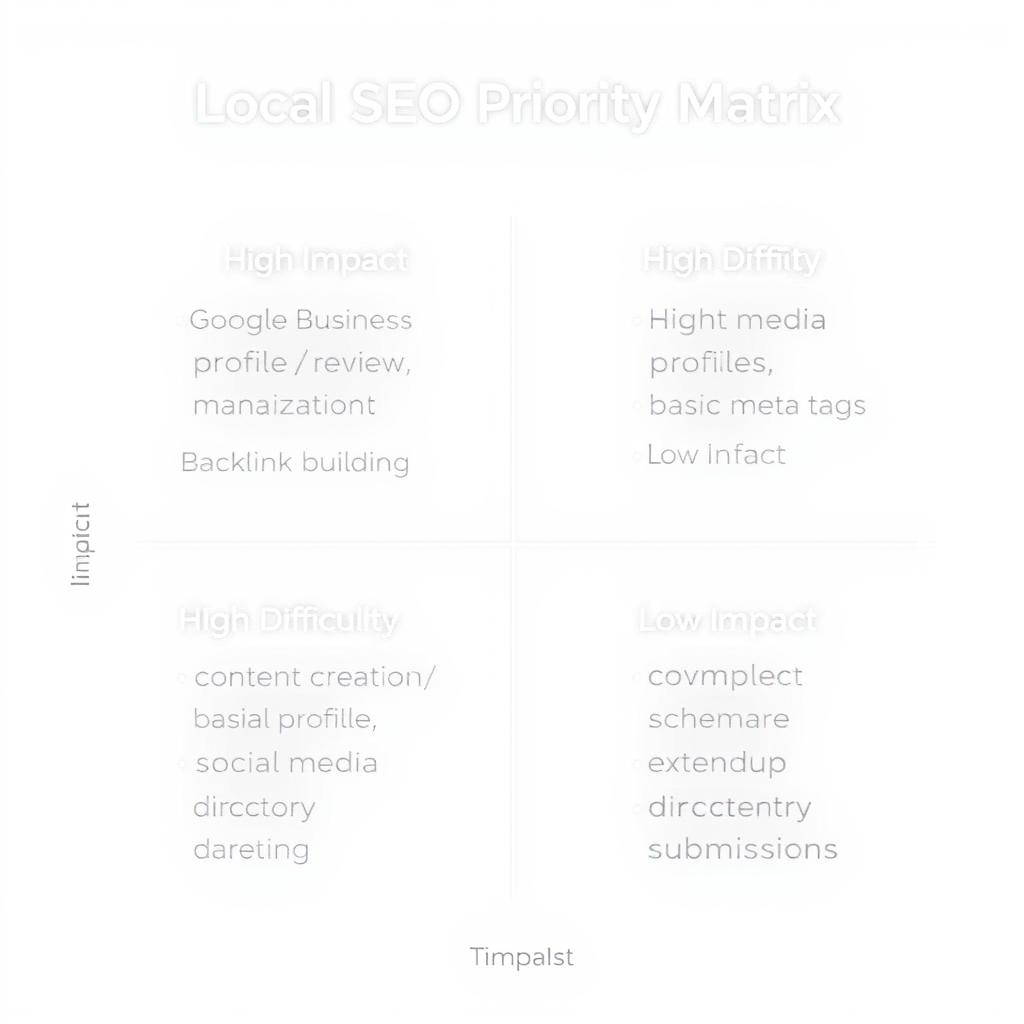Local SEO Priority Matrix showing tasks organized by impact and difficulty Local SEO Priority Matrix showing tasks organized by impact and difficulty