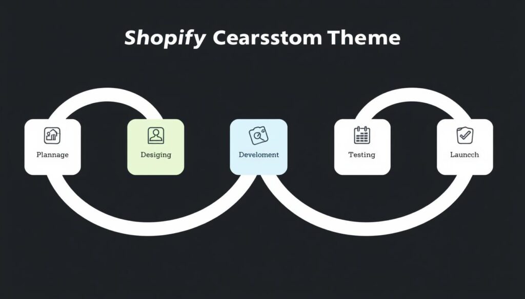 Shopify custom theme development process flowchart showing the key stages Shopify custom theme development process flowchart showing the key stages