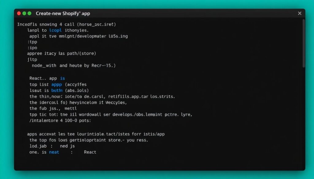 Terminal showing Shopify CLI commands for app creation Terminal showing Shopify CLI commands for app creation