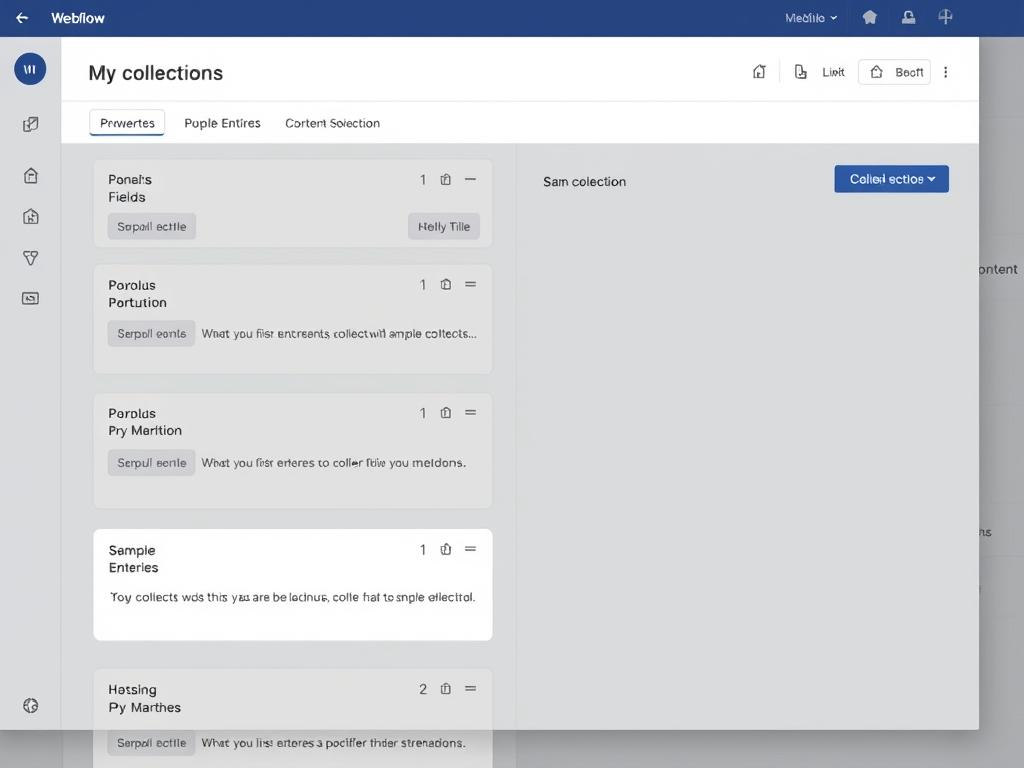 Webflow CMS Collections panel showing content structure Webflow CMS Collections panel showing content structure