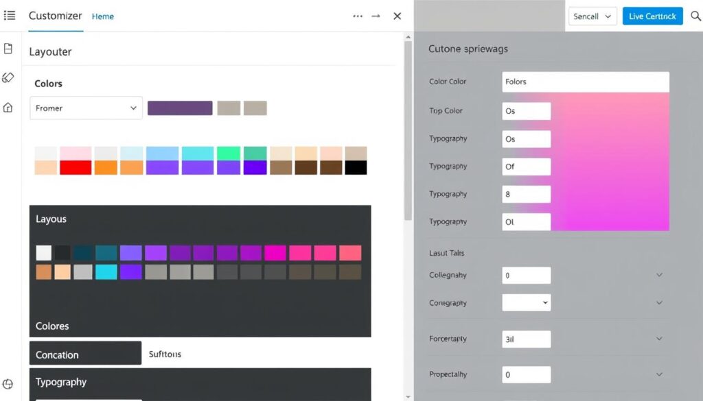 WordPress Customizer interface with theme options