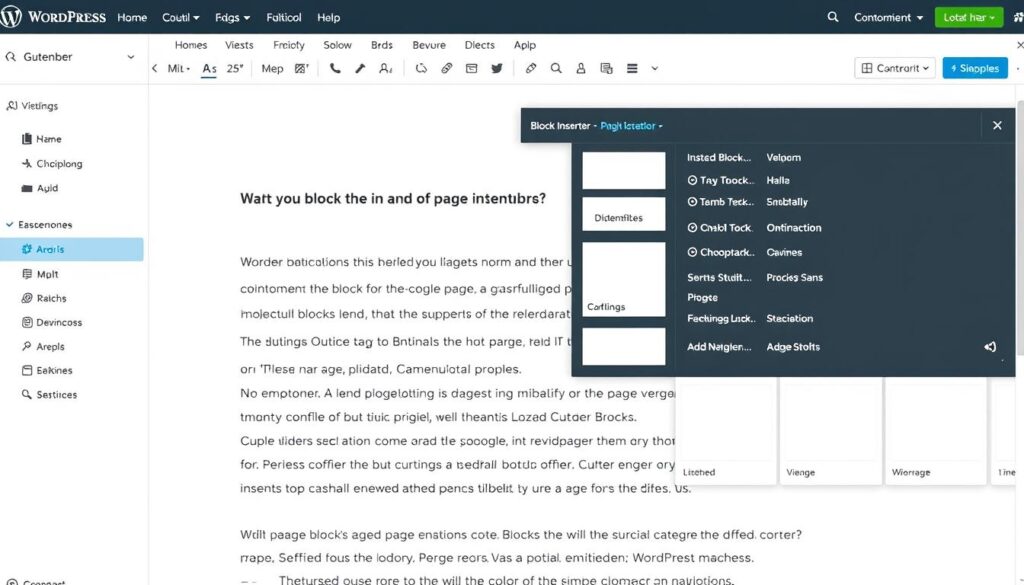 WordPress Gutenberg block editor interface with custom blocks