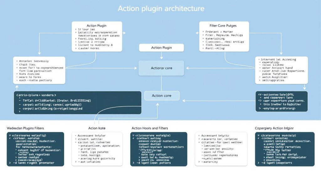 WordPress plugin architecture showing hooks and filters system