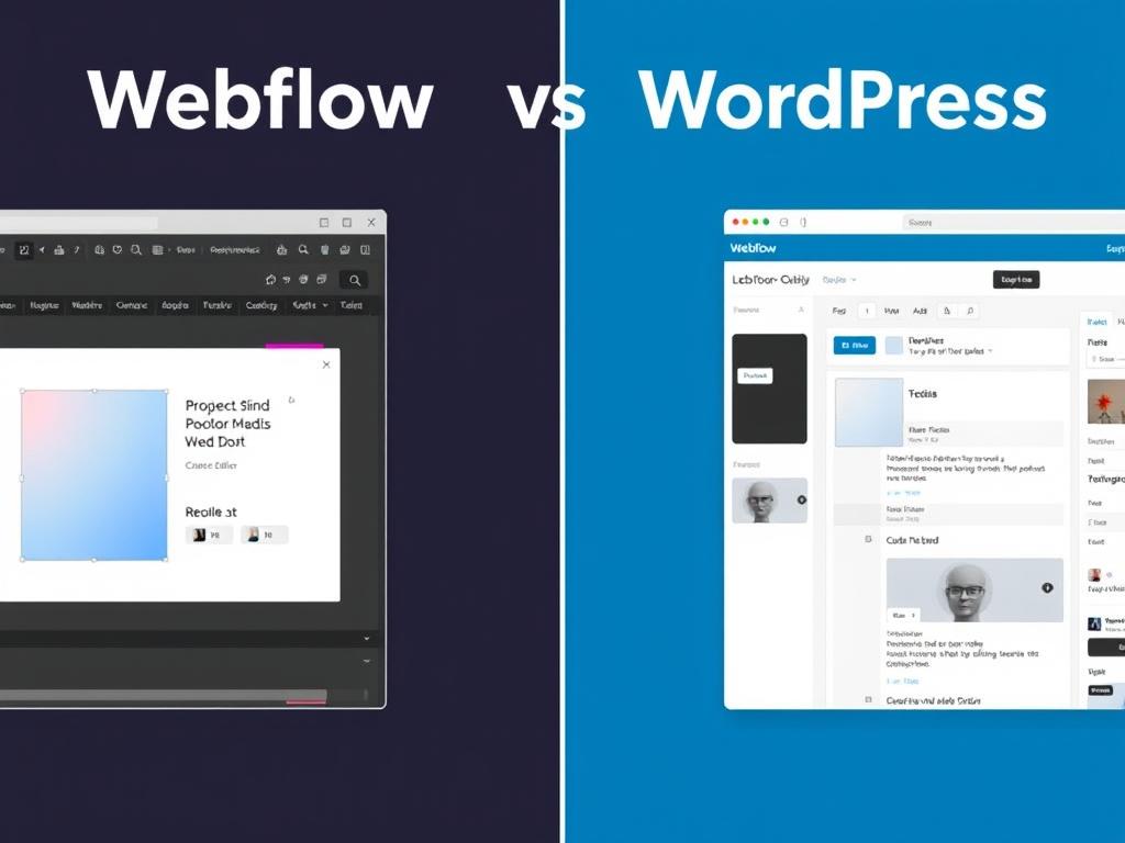 Comparison of Webflow vs WordPress interfaces showing Webflow's visual editor Comparison of Webflow vs WordPress interfaces showing Webflow's visual editor