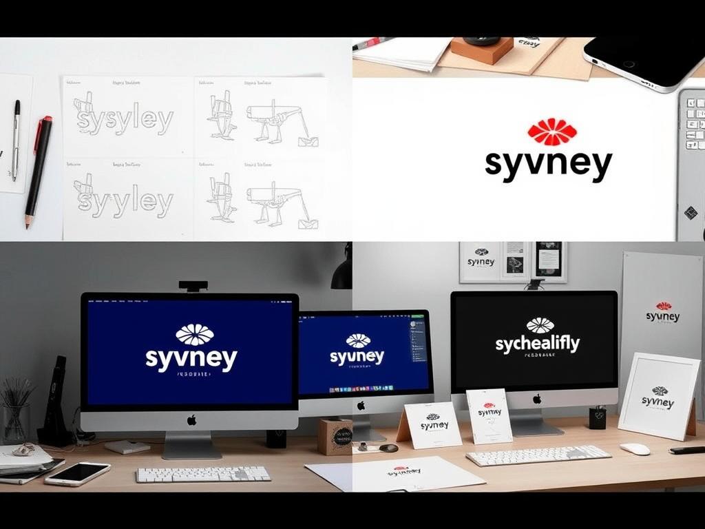 Design process for a Sydney brand's logo showing sketches to final version