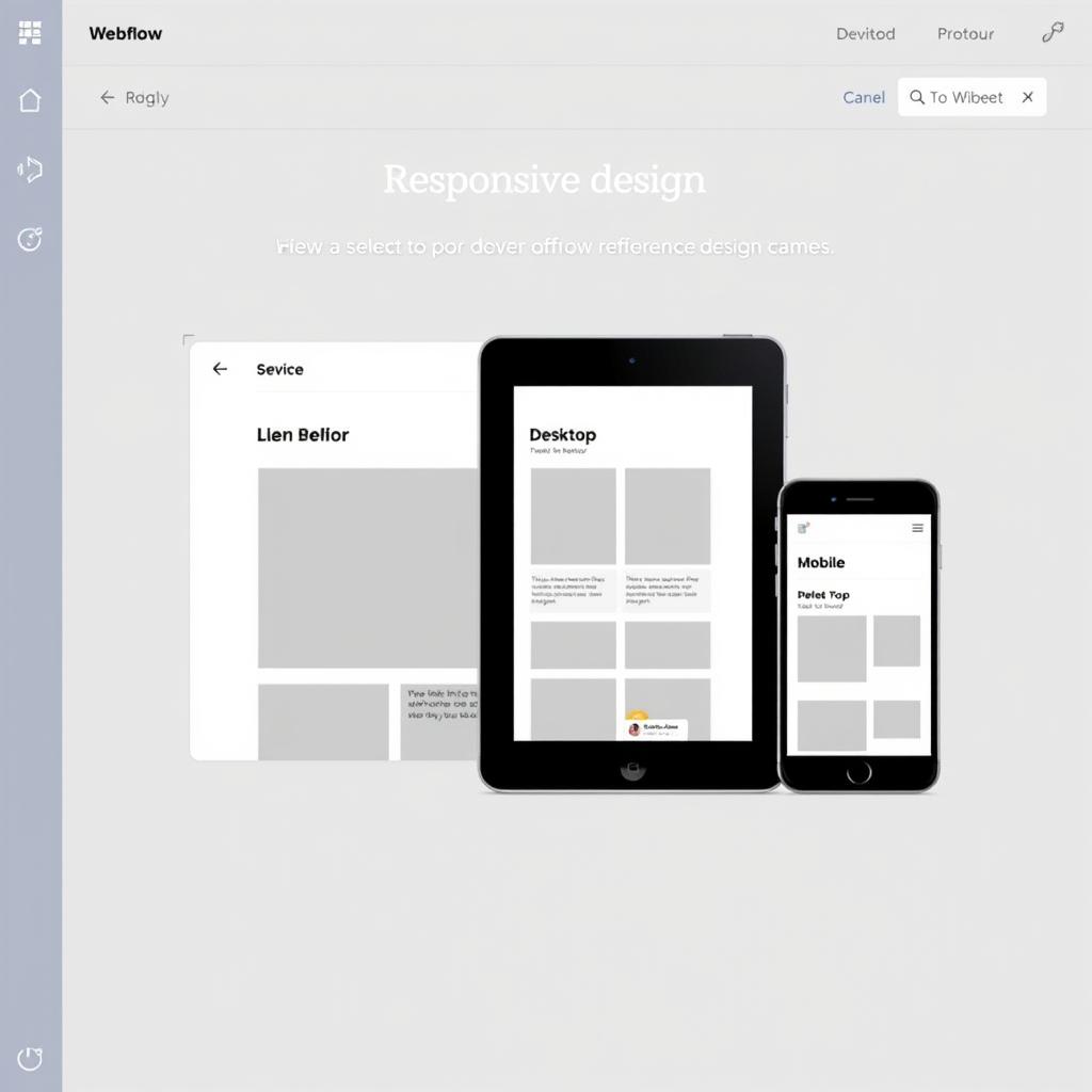 Responsive design preview in Webflow showing desktop, tablet and mobile views Responsive design preview in Webflow showing desktop, tablet and mobile views
