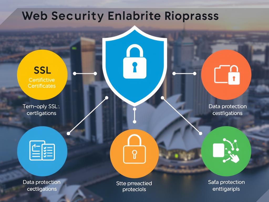 Web security implementation diagram showing SSL and data protection for Sydney businesses