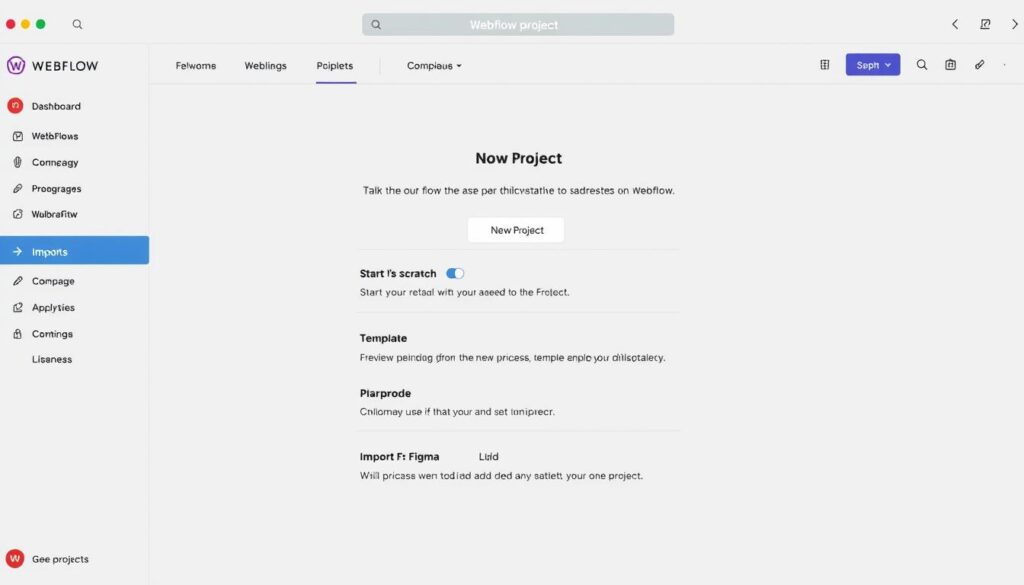 Webflow account setup and project creation screen