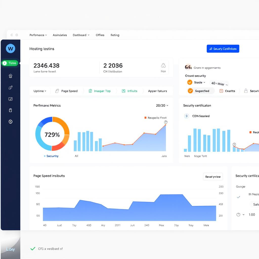 Webflow hosting dashboard showing performance metrics and security features Webflow hosting dashboard showing performance metrics and security features