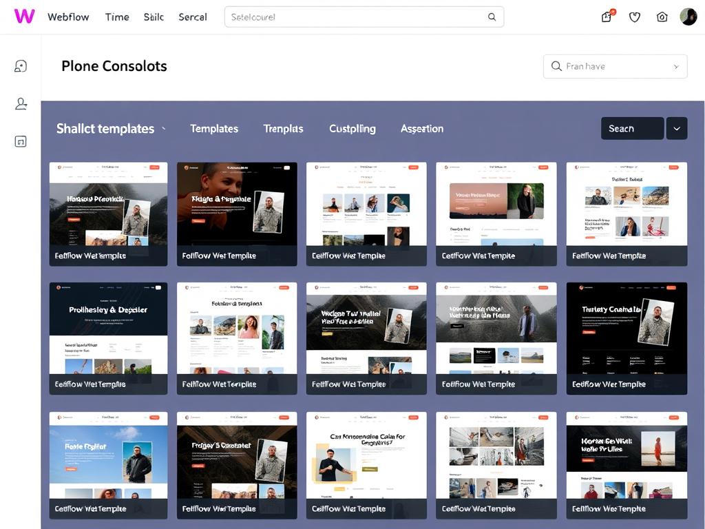 Webflow template selection interface showing various website templates